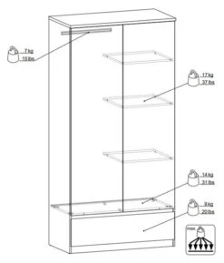 Naia Garderobeskap - Hvit Høyglans M/2 Dører + 1 Skuffe -UNOLIVING Butikk TV04639 10 b220