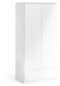 Naia Garderobeskap - Hvit Høyglans M/2 Dører + 1 Skuffe -UNOLIVING Butikk TV04639 9 5d5b