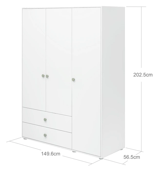 Roomie Garderobeskap M. 3 Dører - Grønn/Hvit 5 Roomie Garderobeskap M. 3 Dører - Grønn/Hvit - Bilde 5
