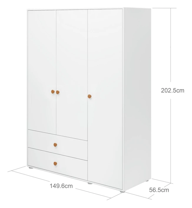 Roomie Garderobeskap M. 3 Dører - Hvit/Gul 5 Roomie Garderobeskap M. 3 Dører - Hvit/Gul - Bilde 5