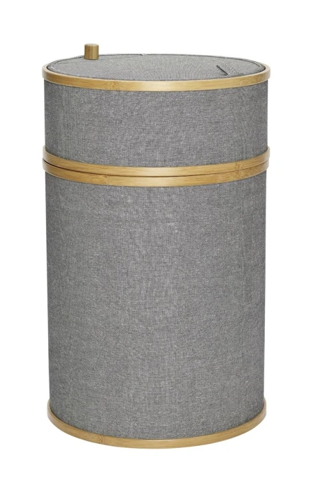 Hübsch Vasketøjskurv Ø38m - Bambus/Grå Stof 1 Hübsch Vasketøjskurv Ø38m - Bambus/Grå Stof