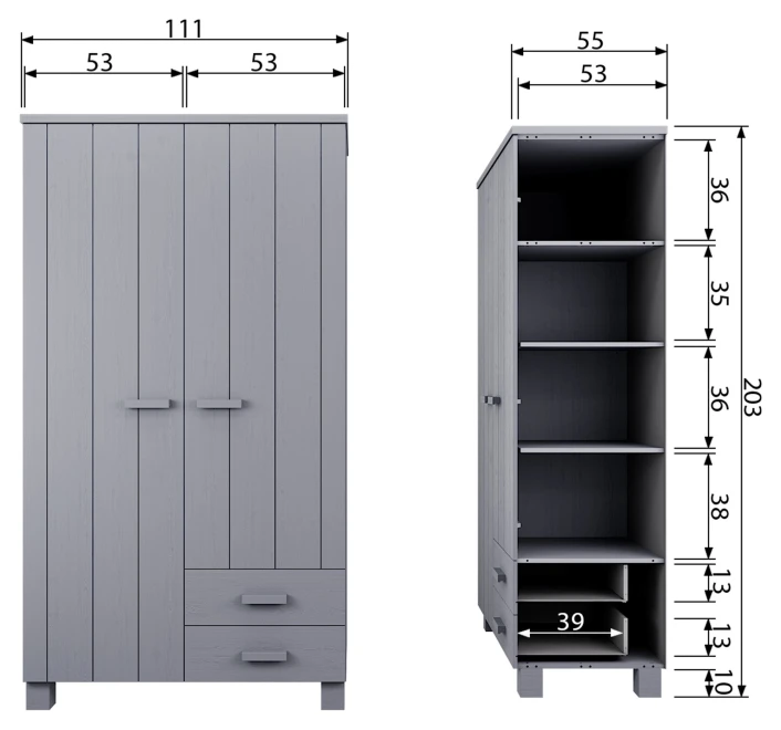 WOOOD Dennis Garderobeskap 202x111x55 - Concrete Grå 8 WOOOD Dennis Garderobeskap 202x111x55 - Concrete Grå - Bilde 8