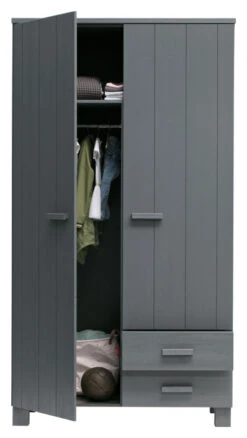 WOOOD Dennis Garderobeskap 202x111x55 - Grå -UNOLIVING Butikk woood dennis garderobeskab 202x111x55 graa EE03643 5 3675
