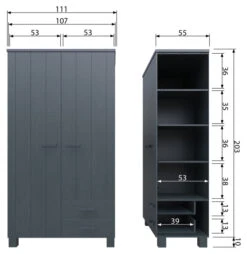 WOOOD Dennis Garderobeskap 202x111x55 - Grå -UNOLIVING Butikk woood dennis garderobeskab 202x111x55 graa EE03643 6 c4ec